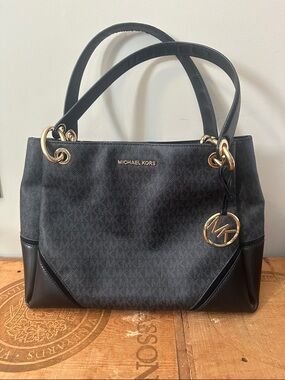 Michael Kors Black and Gold Shoulder Tote